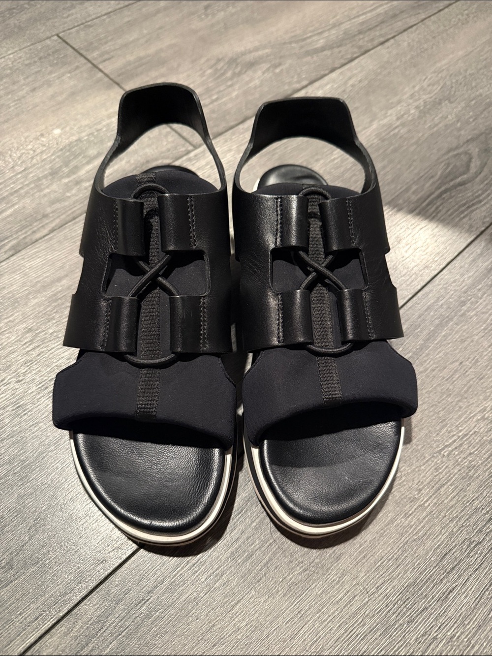 Authentic Hermes Black Sandal with White Trim